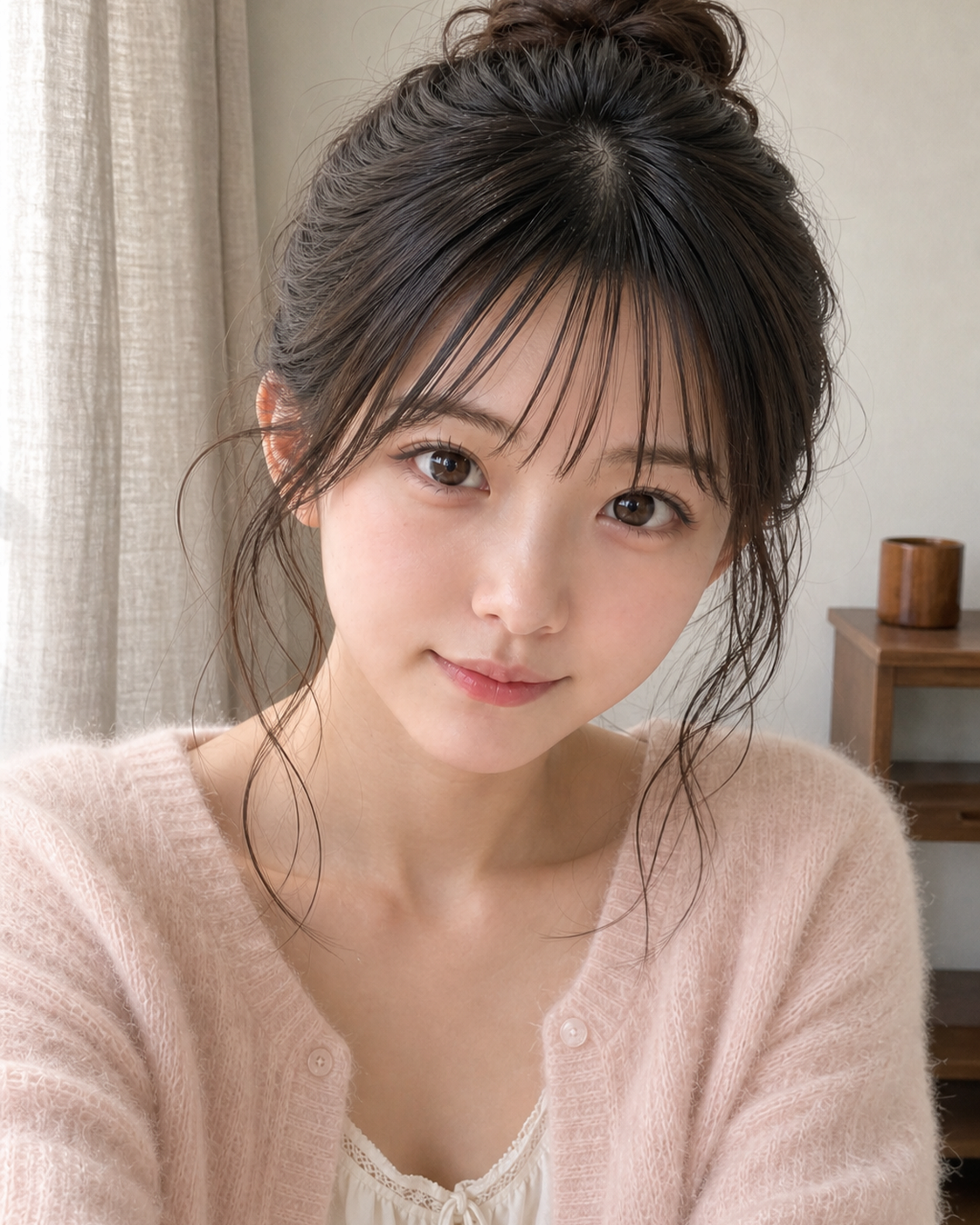 口を閉じた明るい微笑みで案内するNightChoice編集ナビゲーター・月島ひより